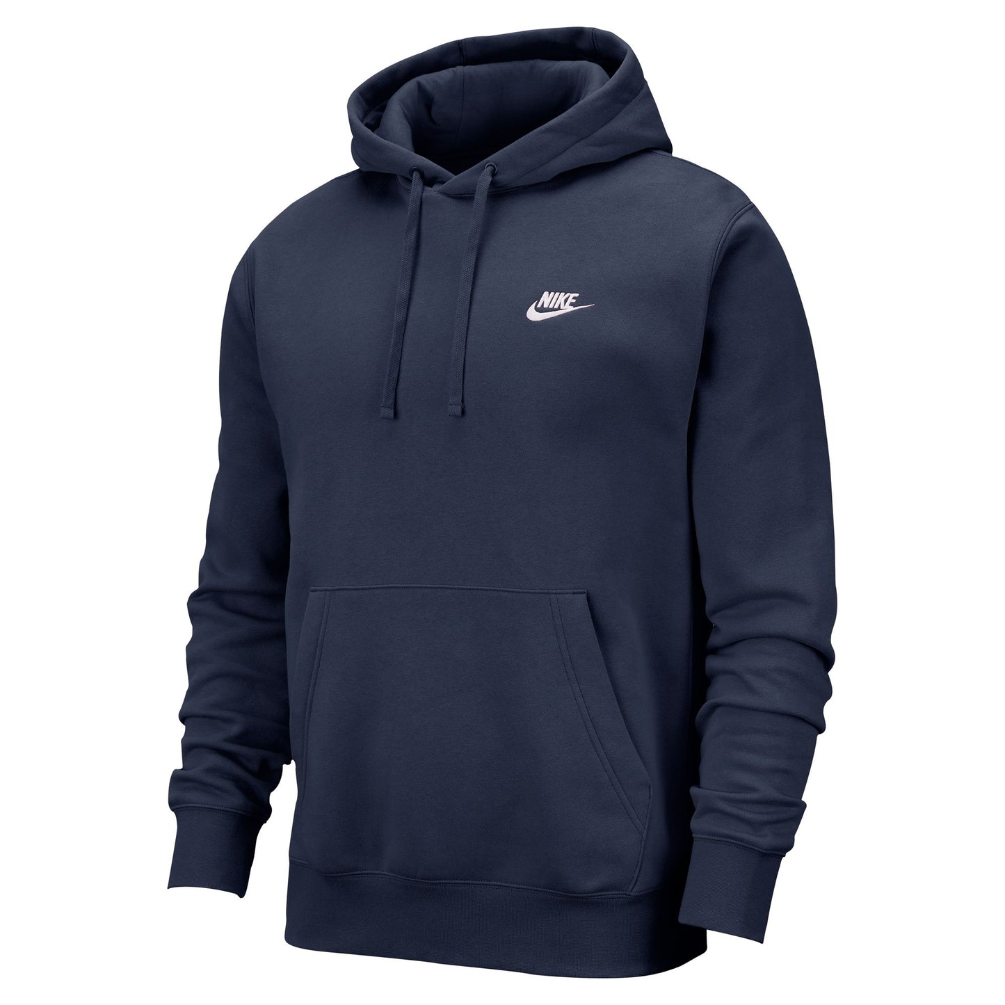 Navy blue hoodie with Nike logo on a white background