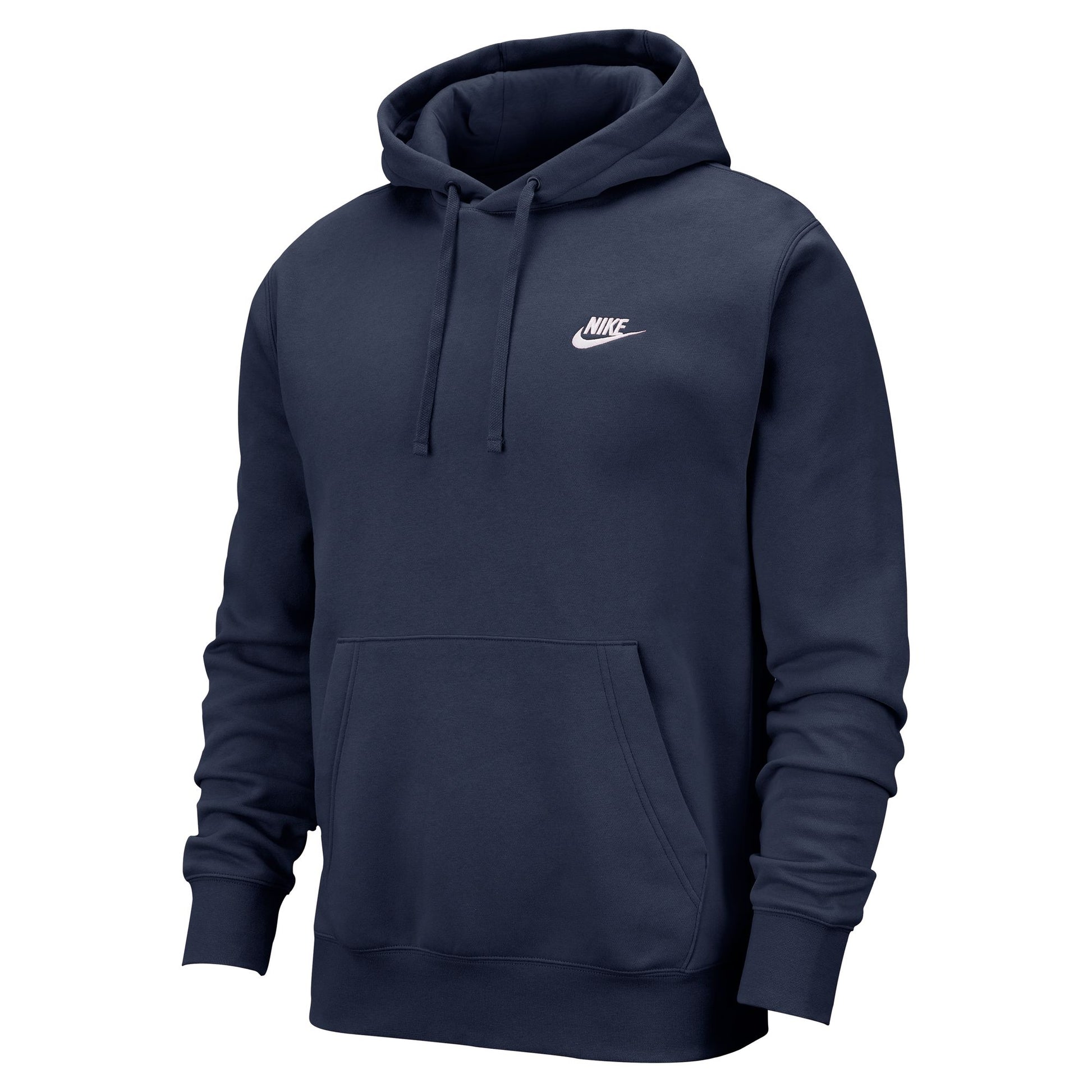 Navy blue hoodie with Nike logo on a white background
