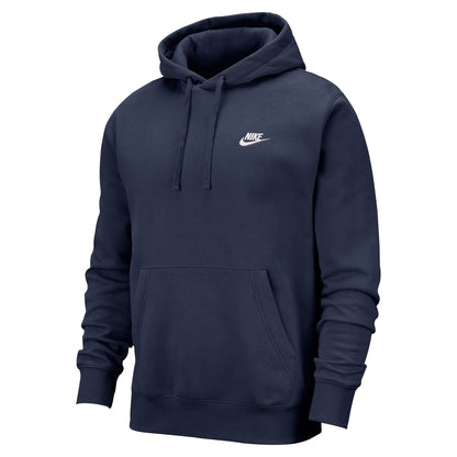 Navy blue hoodie with Nike logo on a white background
